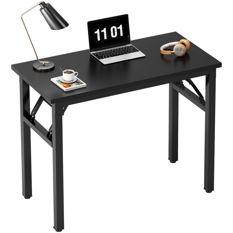 Need 31.5 Inch Folding Computer Desk for Small Spaces, Black Study Foldable Writing Table for Home Office, Bedroom, Dorm Room & Student, No Assembly - Image 1